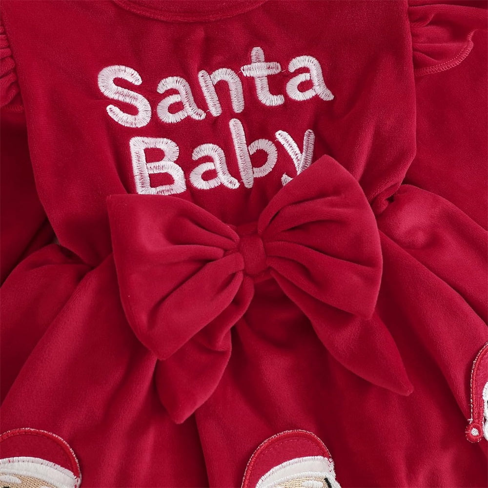 2PCS Christmas Santa Claus Embroidery Long Sleeve Baby Romper