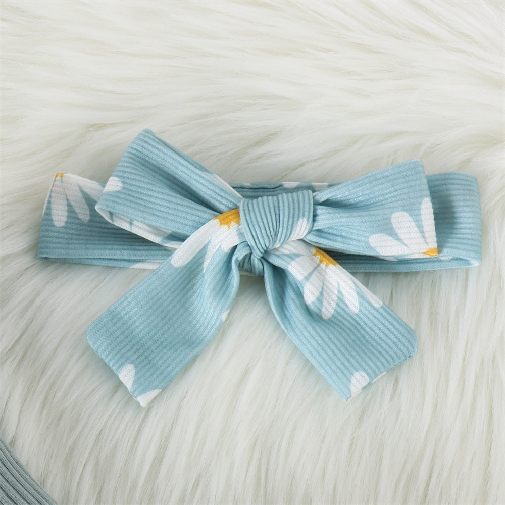 3PCS Pretty Little Sister Letter Daisy Print Baby Set