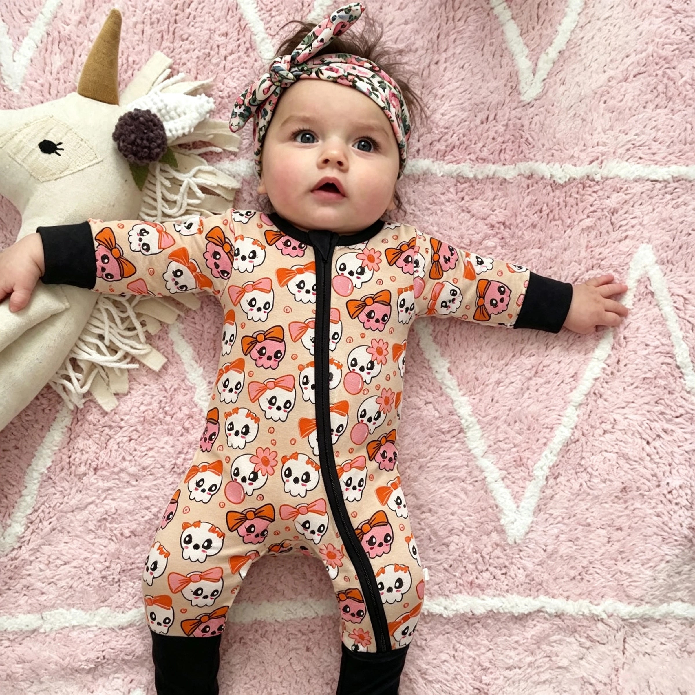 Cute Halloween Ghost Printed Zipper Long Sleeve Baby Jumpsuit