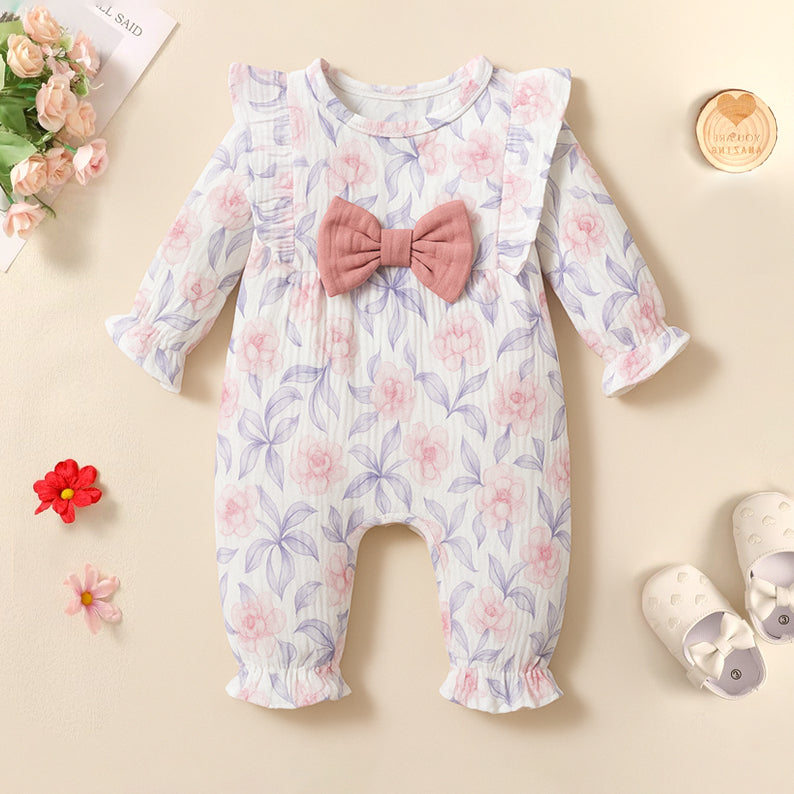 Stylish Comfy Floral Print Long Sleeve Baby Jumpsuit