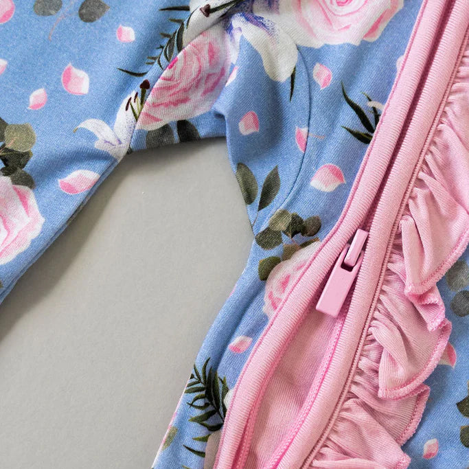 Classy Floral Printed Ruffled Zipper Baby Jumpsuit