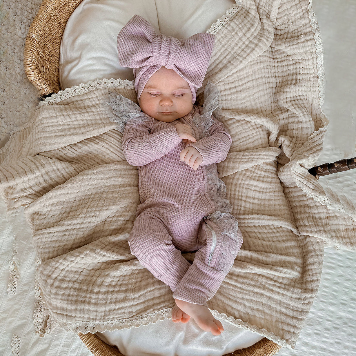 2PCS Mesh Decor Solid Color Zipper Baby Jumpsuit