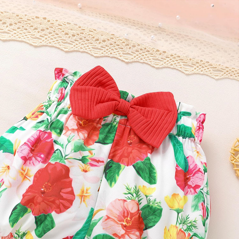 3PCS Vibrant Floral Print Flounce Sleeve Baby Set