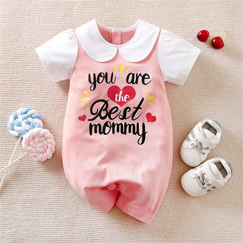 You Are The Best Mommy Letter Printed Short Sleeve Baby Jumpsuit