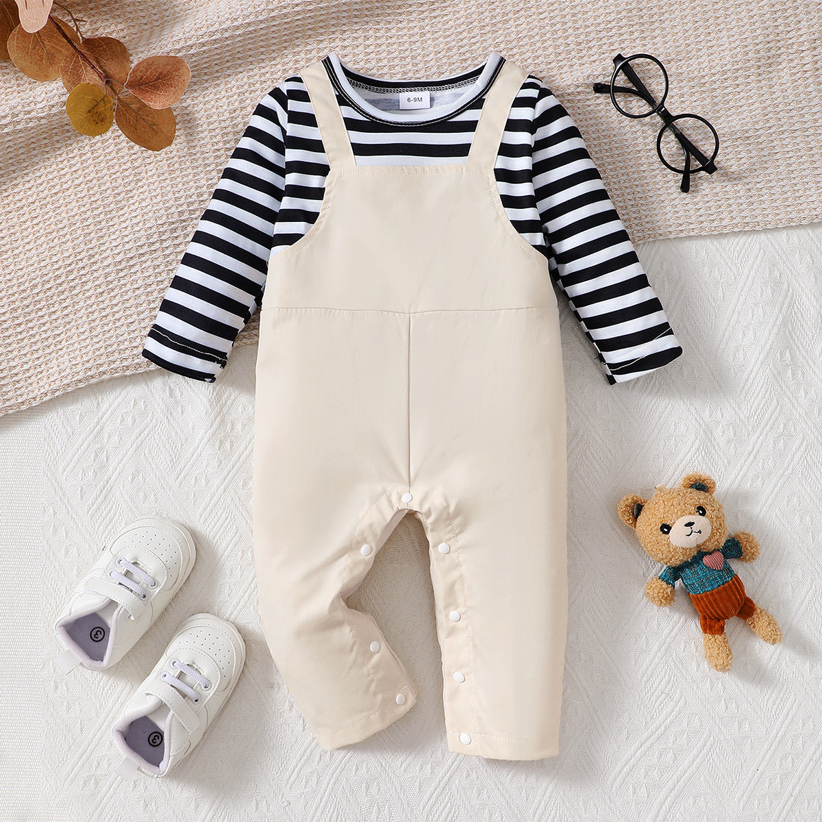 Casual Stripe Printed Long Sleeve Baby Jumpsuit