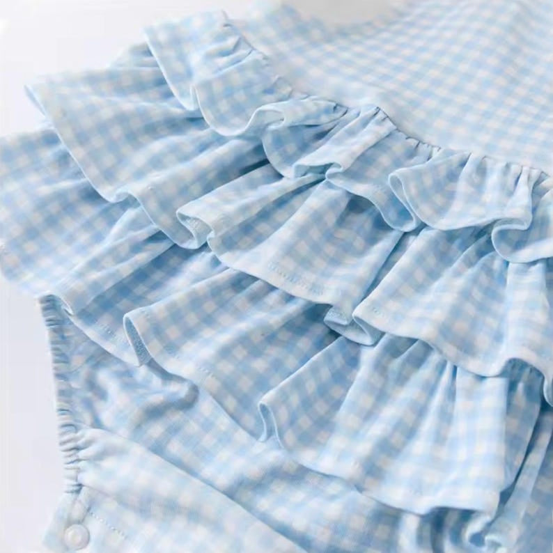 Stylish Plaid Print Ruffled Design Sleeveless Baby Romper