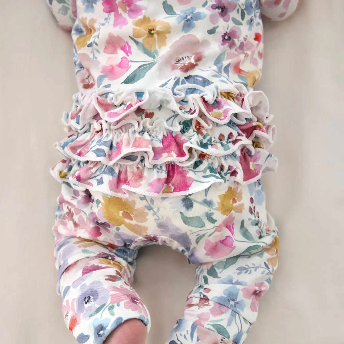 2PCS Pretty Floral Print Zipper Long Sleeve Baby Jumpsuit