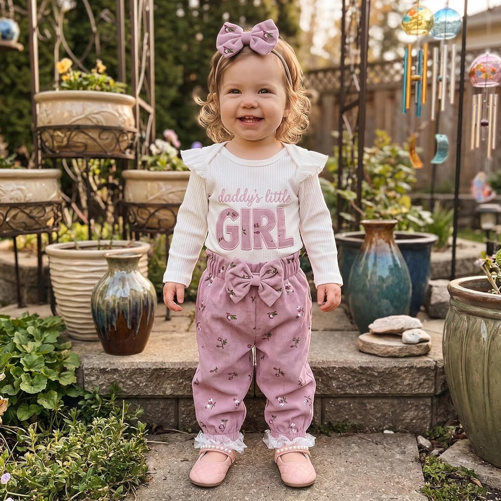 3PCS Refined Daddy's Little Girl Letter Floral Print Baby Set