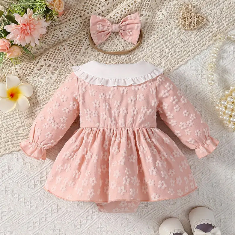 2PCS Sweet Floral Printed Long Sleeve Baby Girl Romper