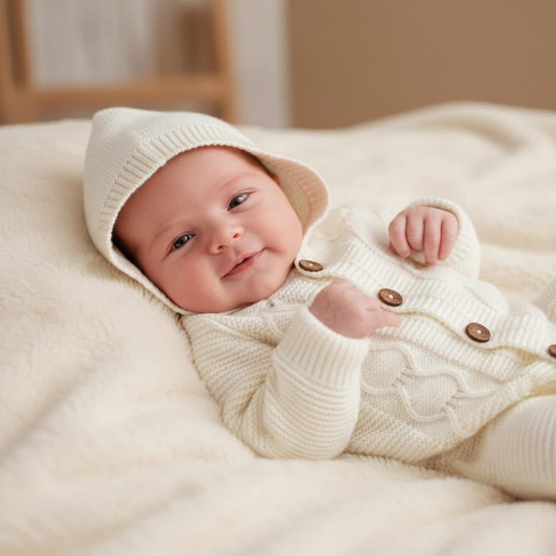 Comfy Solid Color Long Sleeve Hoodie Baby Knit Jumpsuit