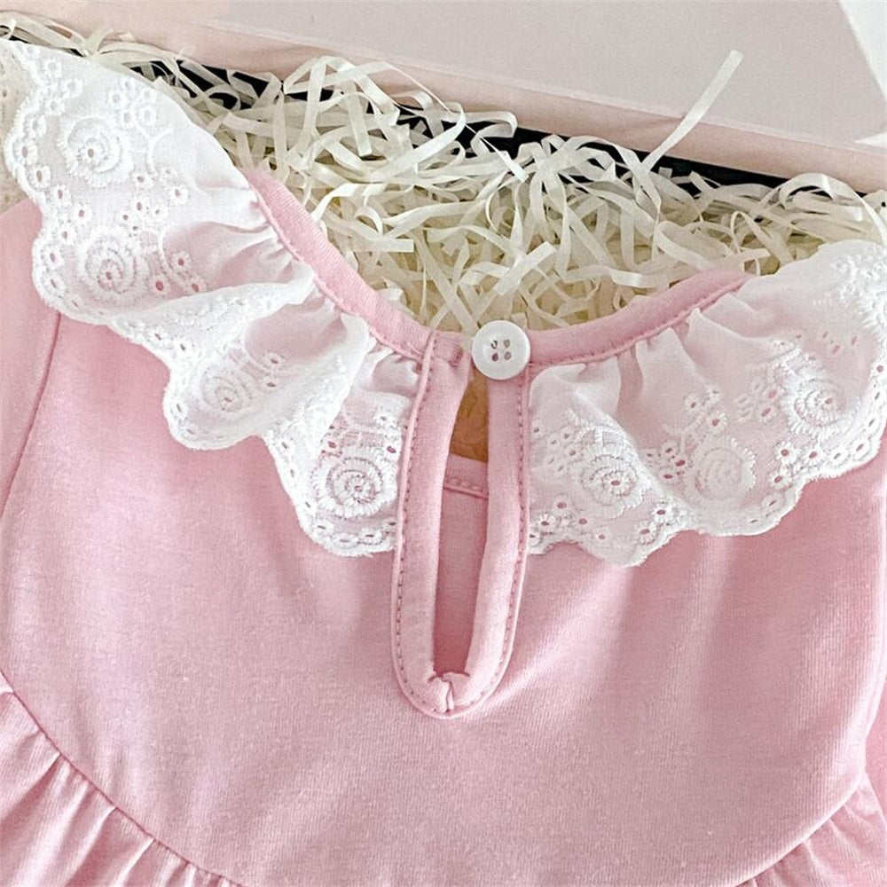 Winsome Solid Color Long Sleeve Lace Baby Girl Jumpsuit