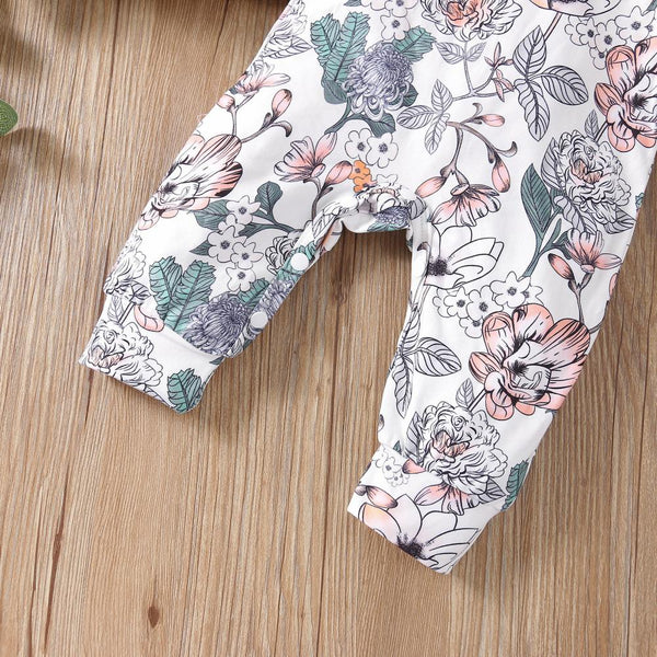 2PCS Allover Grace Floral Printed Baby Jumpsuit