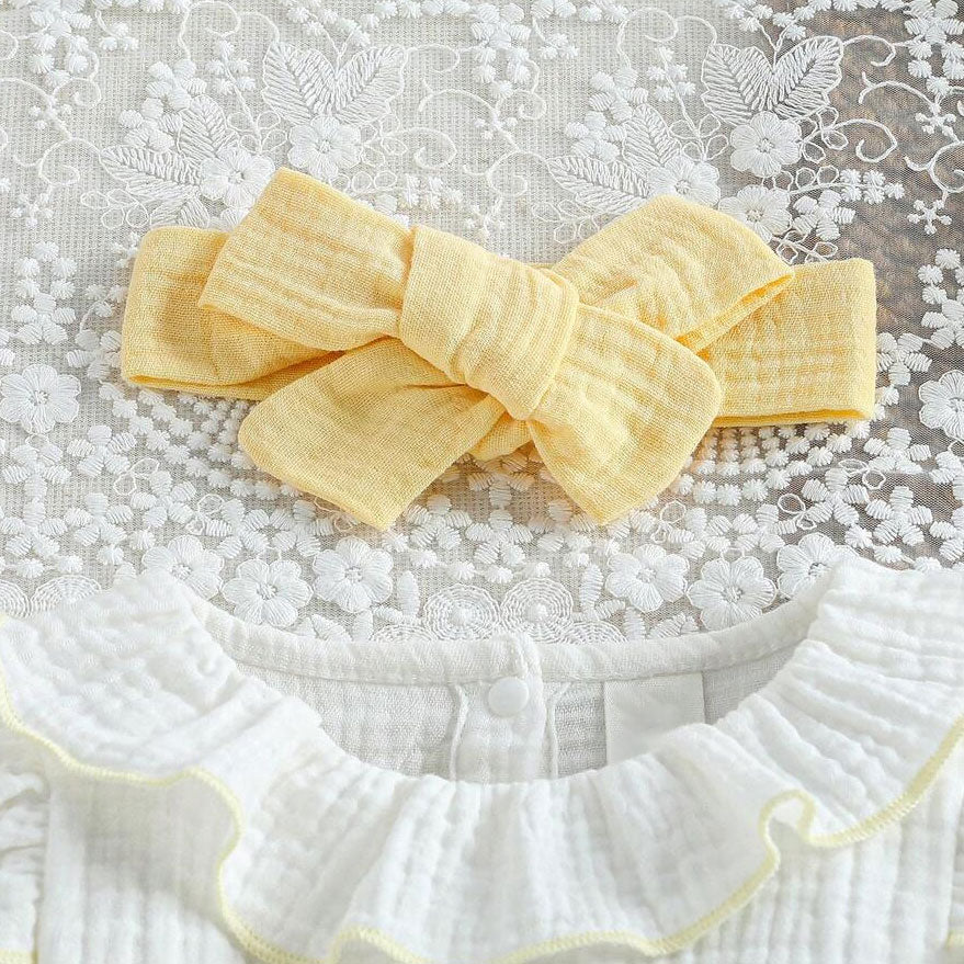 2PCS Sweet Color Block Bow Long Sleeve Baby Girl Jumpsuit