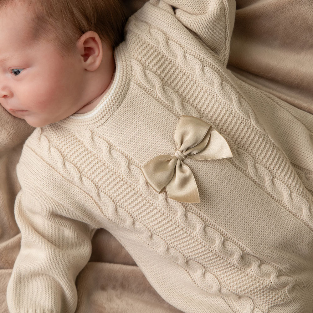Pure Knit Solid Color Bowknot Decor Long Sleeve Baby Jumpsuit