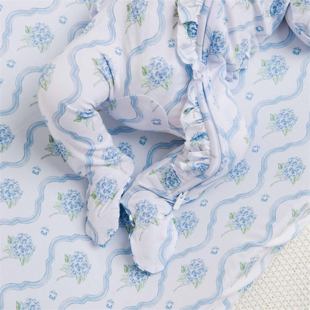 2PCS Casual Floral Printed Long Sleeve Frill Trim Zip Baby Jumpsuit