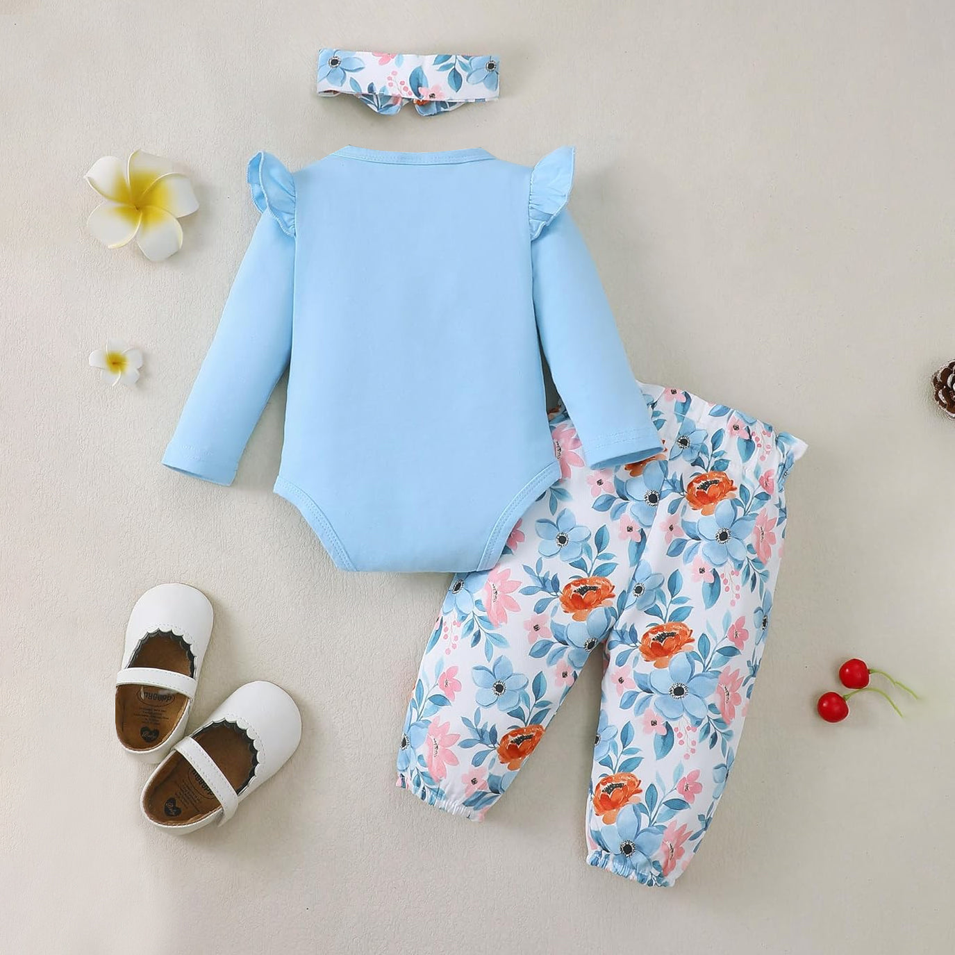 3PCS Daddy's Girl and Mommy's World Letter Floral Printed Baby Girl Set
