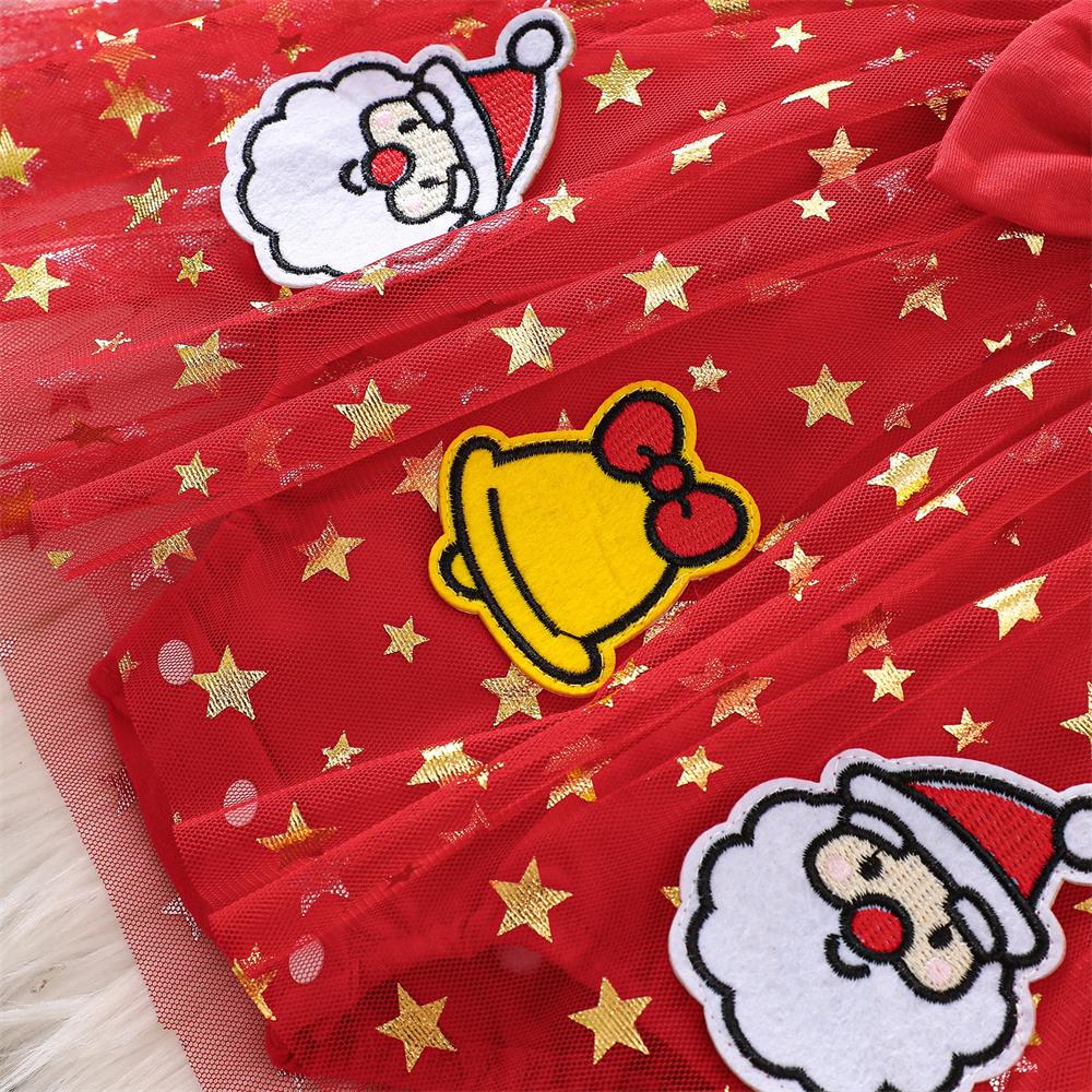 2PCS Santa Claus Embroidered Star Mesh Skirt Baby Romper