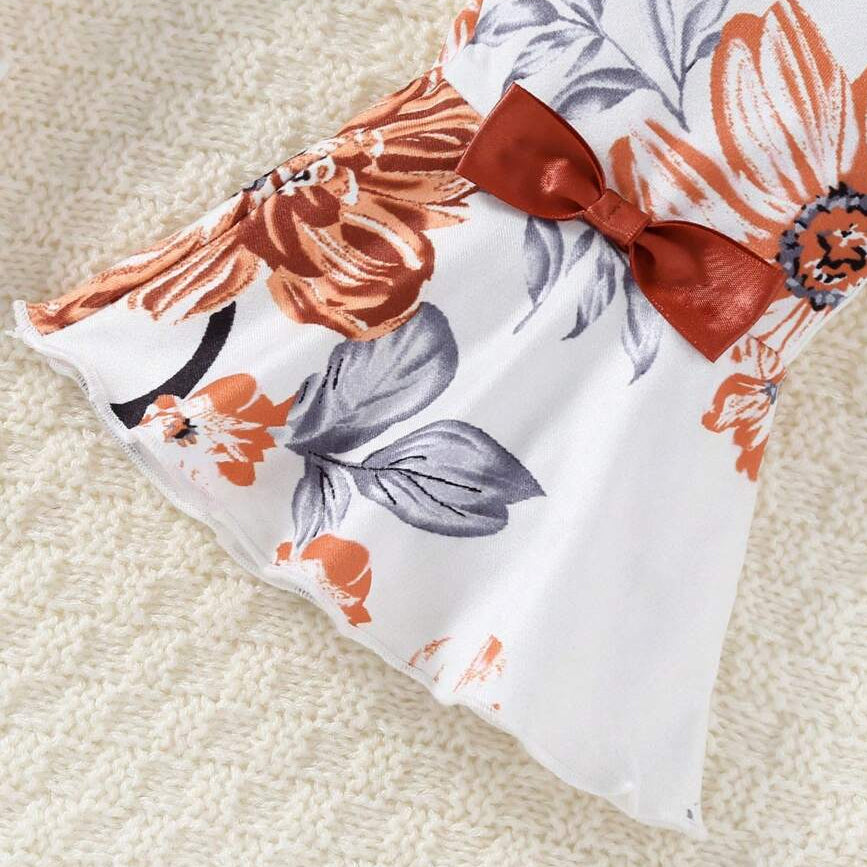 2PCS Charming Floral Print Bow Long Sleeve Baby Girl Set