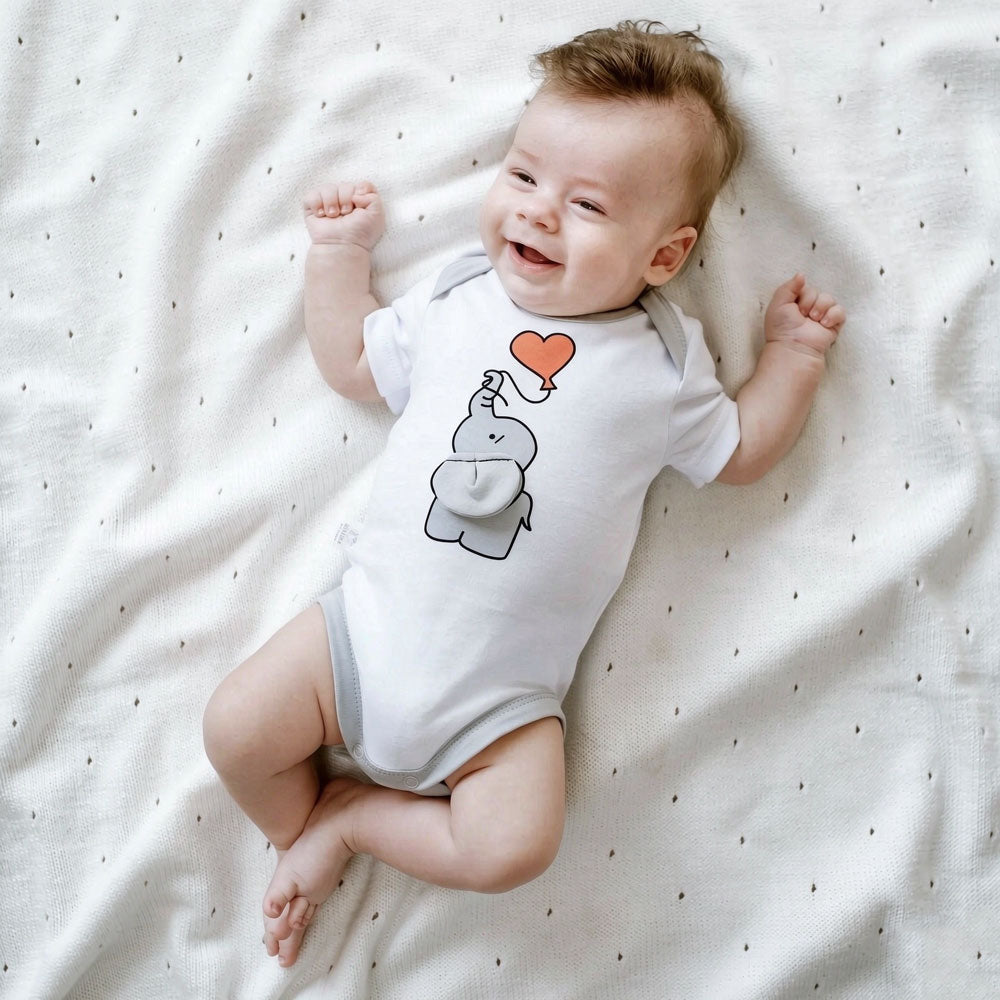 Adorable Elephant Print Short Sleeve Baby Romper