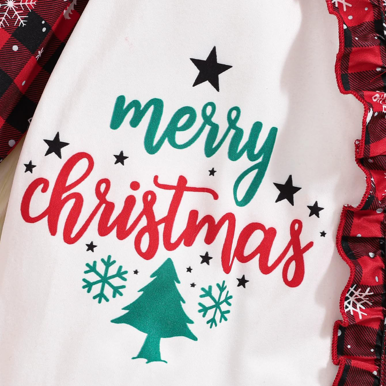 3PCS Merry Christmas Snowflake Lattice Printed Baby Jumpsuit