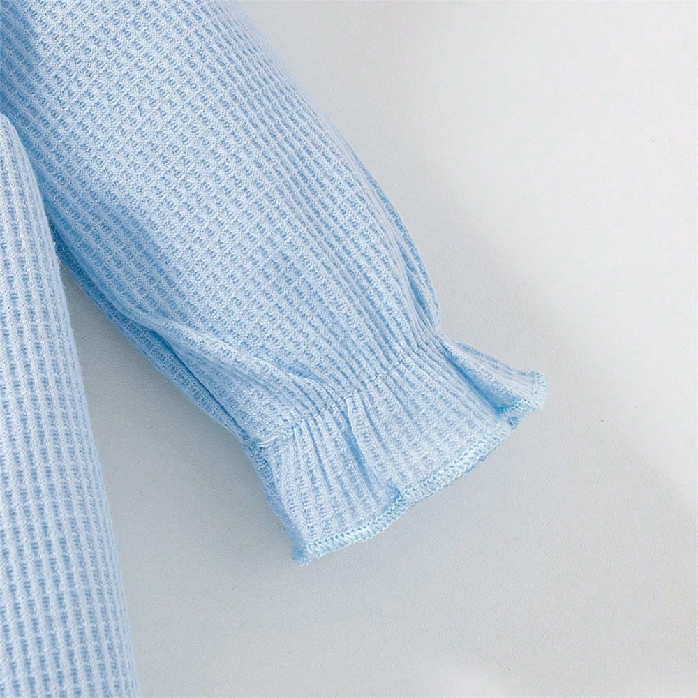 2PCS Comfy Solid Color Bow Long Sleeve Baby Jumpsuit