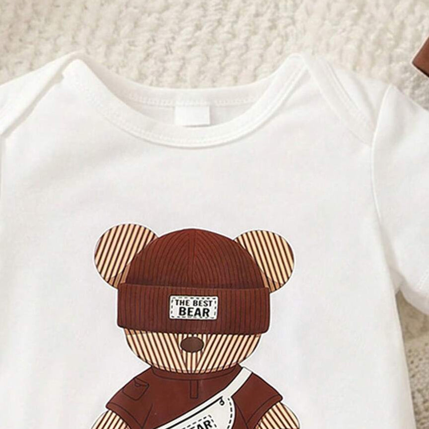3PCS Swag Teddy Bear Print Short Sleeve Baby Boy Set