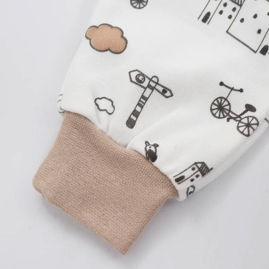 2PCS Funny Letter and Cartoon Travel-Themed Print Baby Set