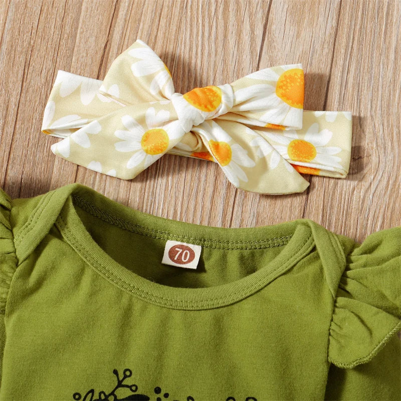 3PCS Pretty Daisy Printed Long Sleeve Baby Girl Set