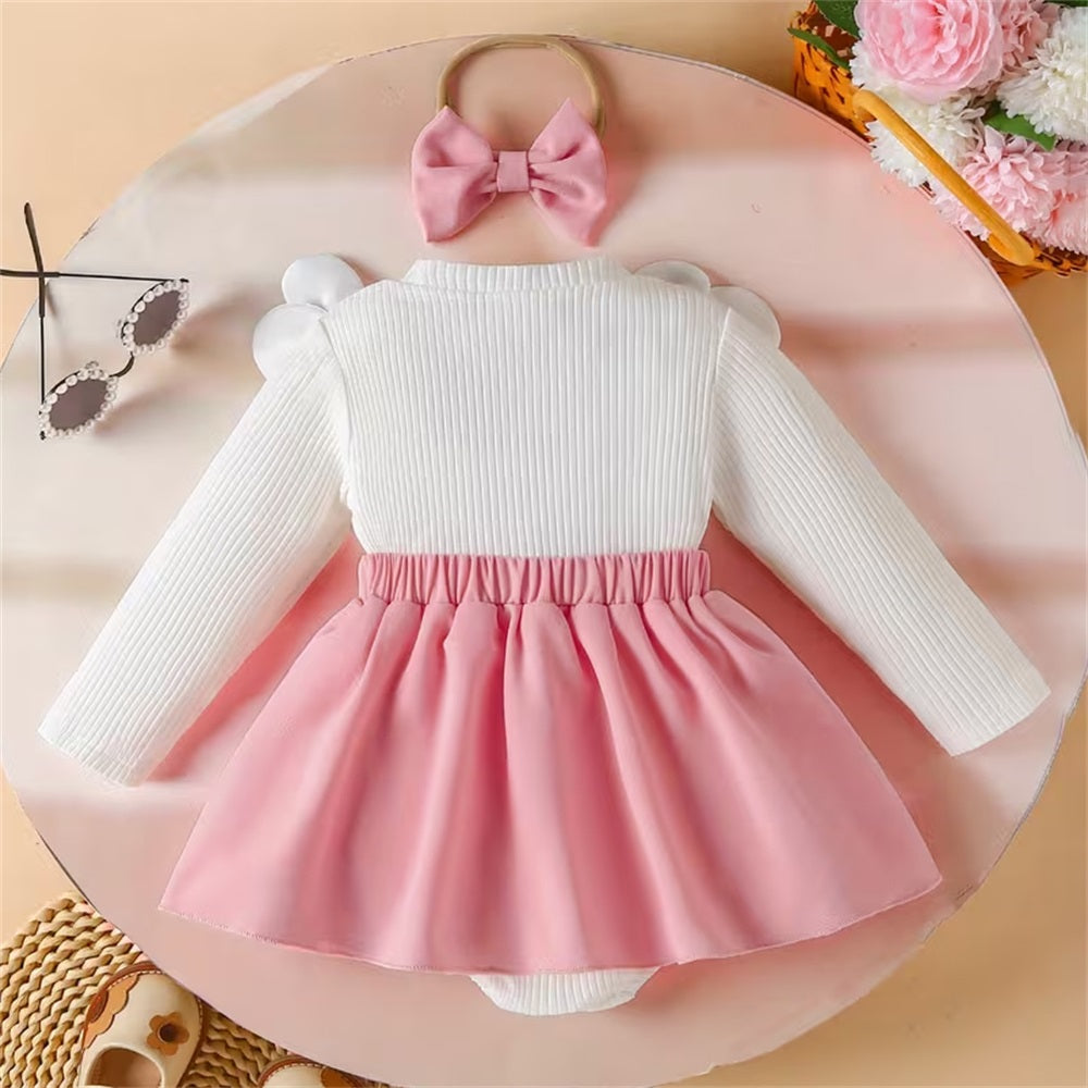 2PCS 3D Floral Print Long Sleeve Baby Romper