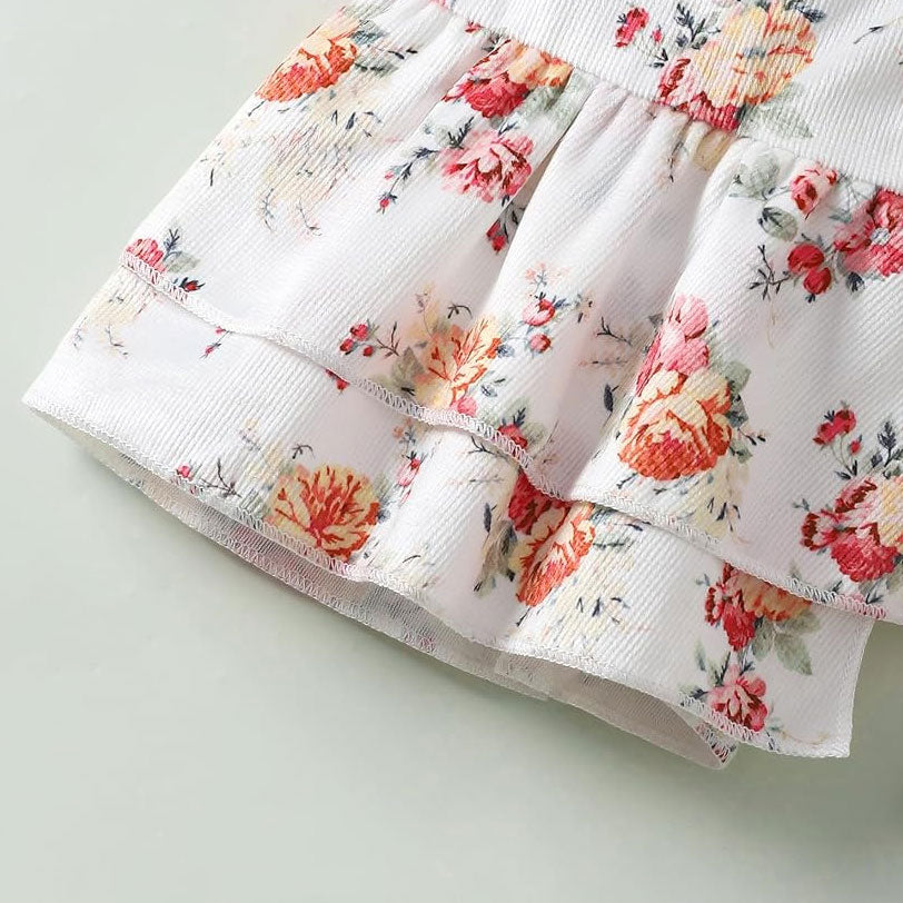2PCS Sweet Color Block Floral Printed Long Sleeve Baby Jumpsuit