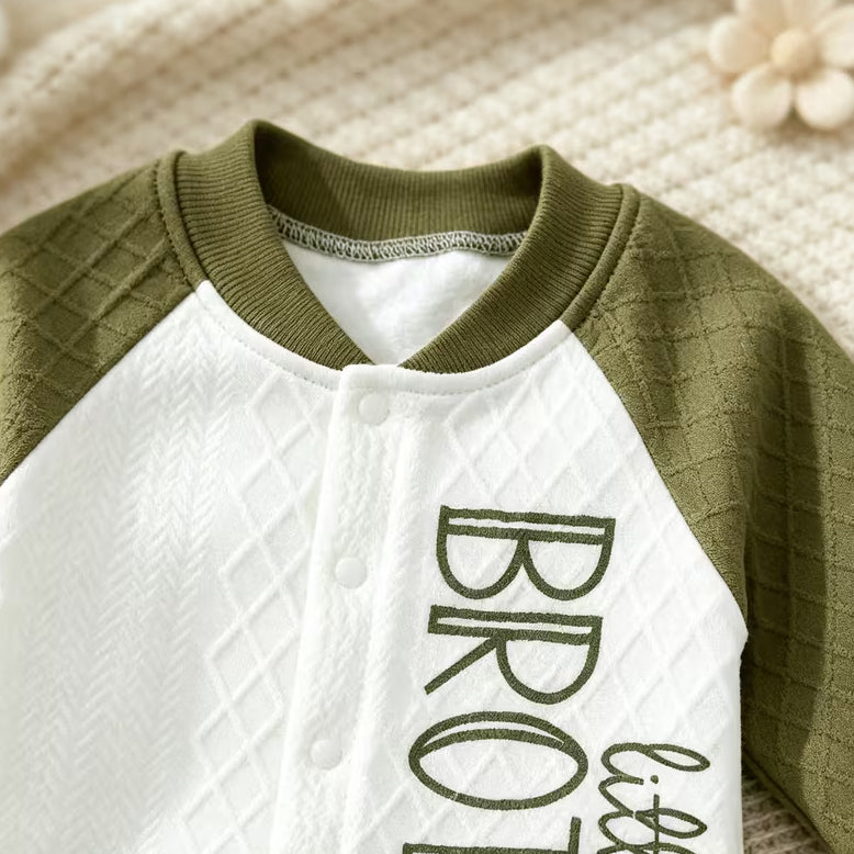 Little Brother Letter Printed Color Block Long Sleeve Baby Jumpsuit