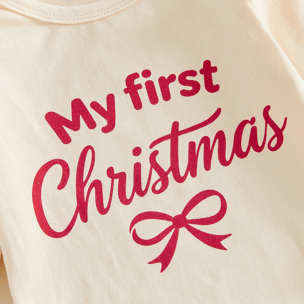 4PCS My First Christmas Letter Bow Stripe Print Baby Set