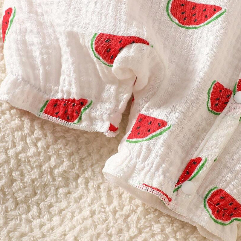 2PCS Cute Watermelon Print Short Sleeve Baby Jumpsuit