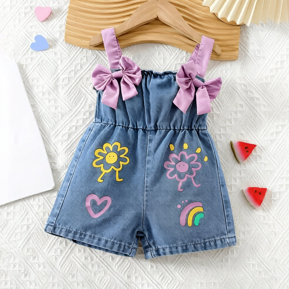 Cute Painted Iron-On Transfer Baby Denim Suspender Shorts