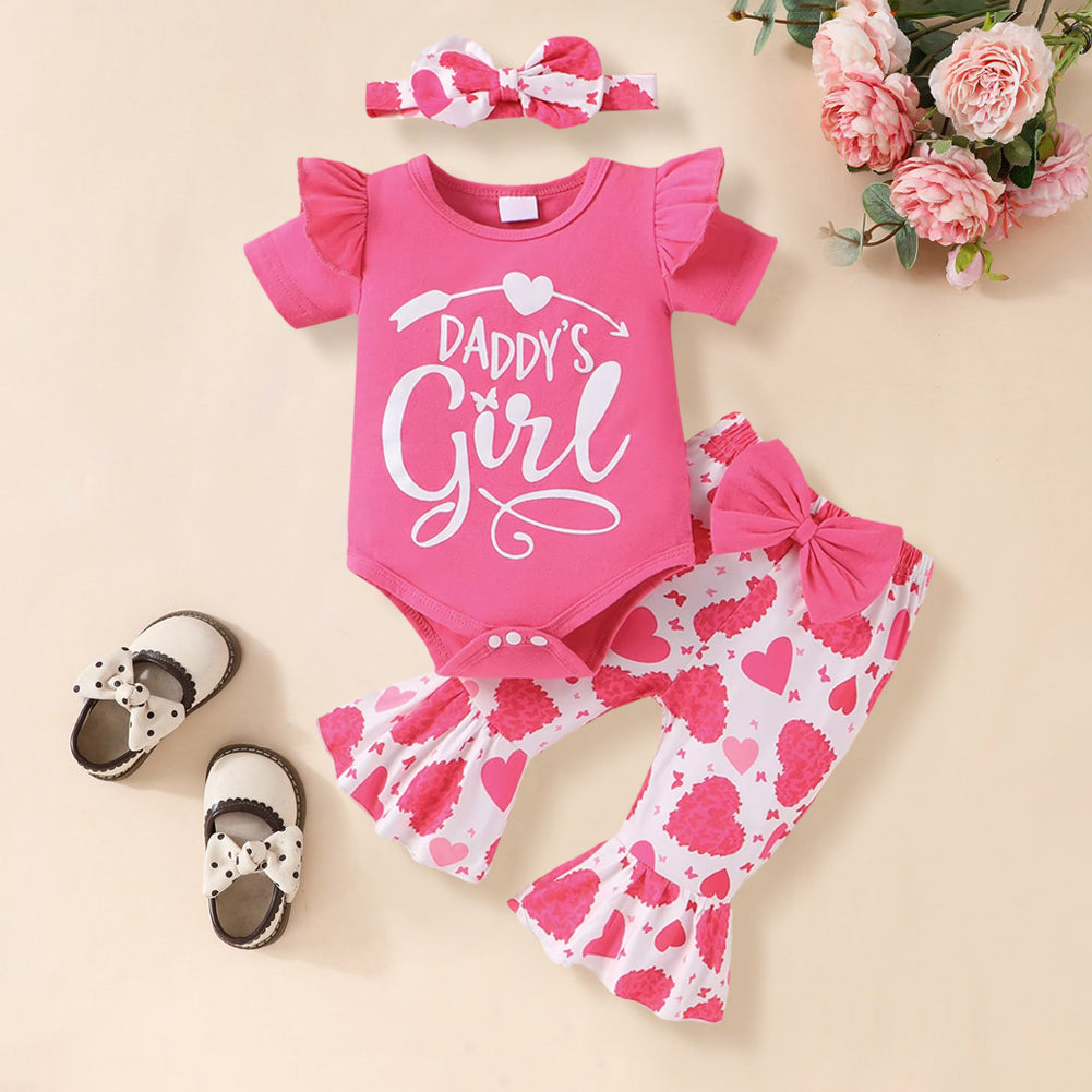 3PCS Daddy's Girl Heart Printed Short Sleeve Baby Set