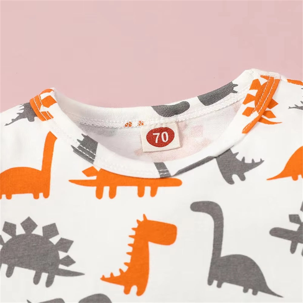 3PCS Casual Cartoon Dinosaur Print Long Sleeve Baby Set
