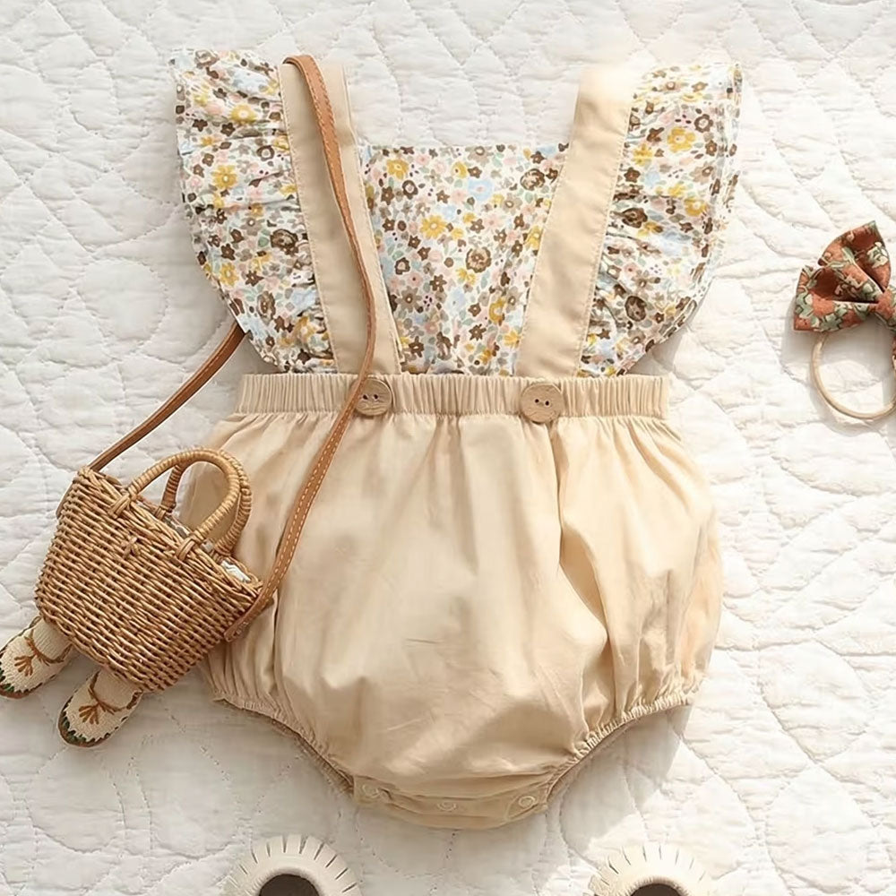 2PCS Grace Floral Print Flutter Sleeve Baby Girl Romper