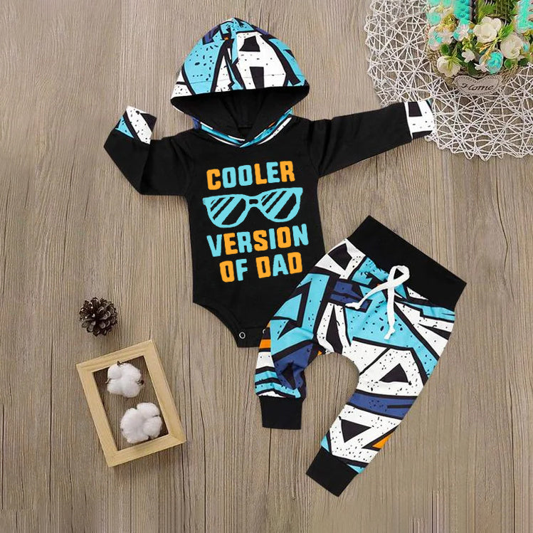 2PCS Cooler Version Of Dad Letter Printed Hooded Baby Set