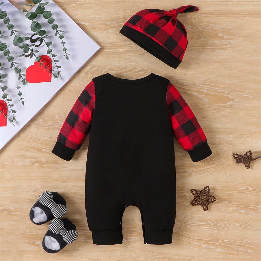 2PCS Mom + Dad Me Letter Print Plaid Long Sleeve Baby Jumpsuit