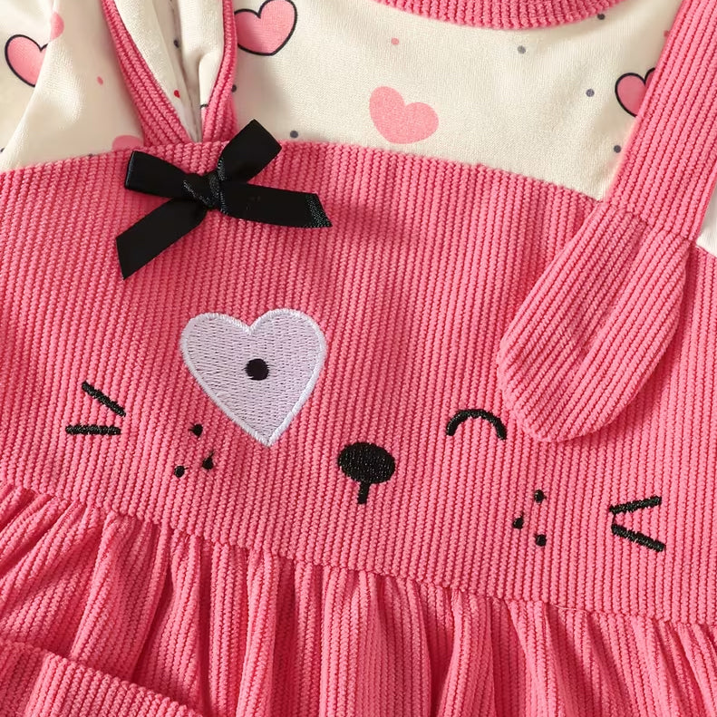 Cartoon 3D Heart-Shaped Totoro Corduroy Long Sleeve Baby Jumpsuit