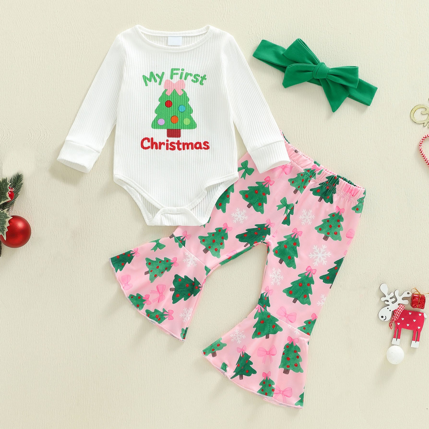 3PCS My First Christmas Tree Letter Printed Baby Set
