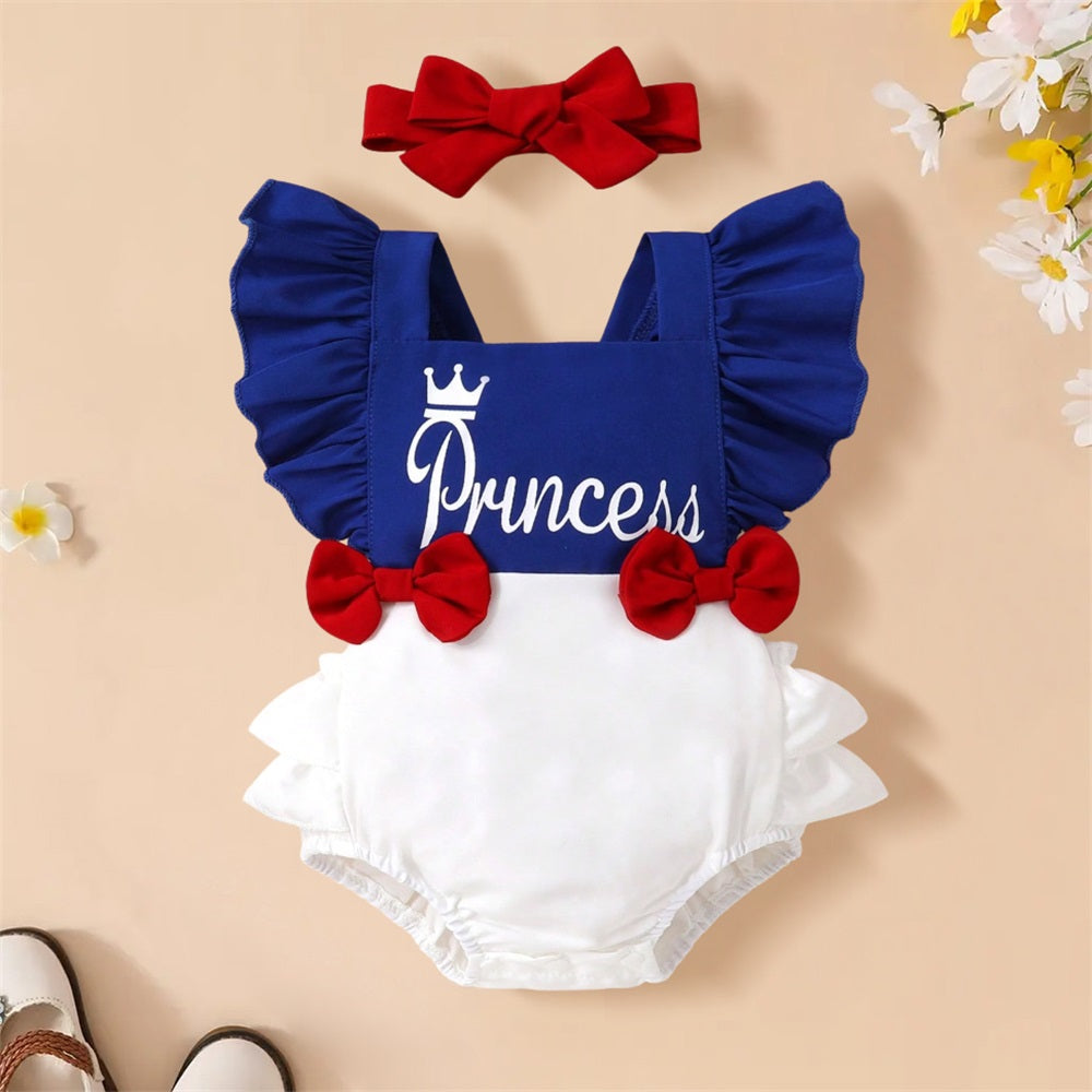 2PCS Princess Letter Printed Fly Sleeve Baby Romper