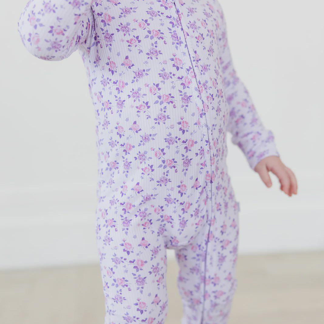 Elegant Floral Printed Long Sleeve Zipper Baby Jumpsuit