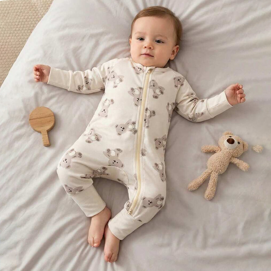 Allover Adorable Bear Printed Long Sleeve Baby Jumpsuit