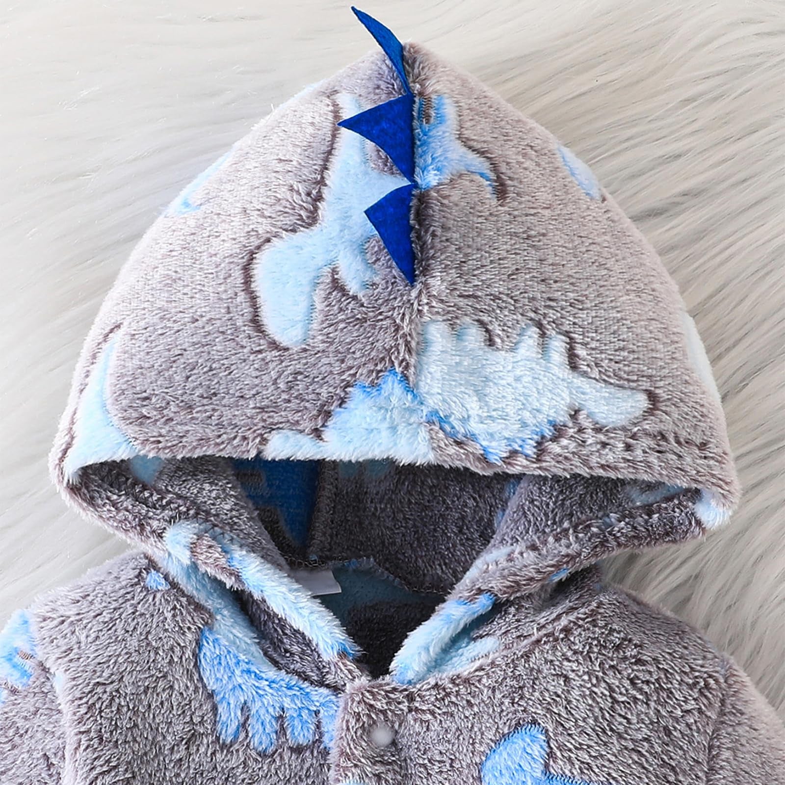 Cozy Cartoon Dinosaur Pattern Plush Hooded Baby Jumpsuit