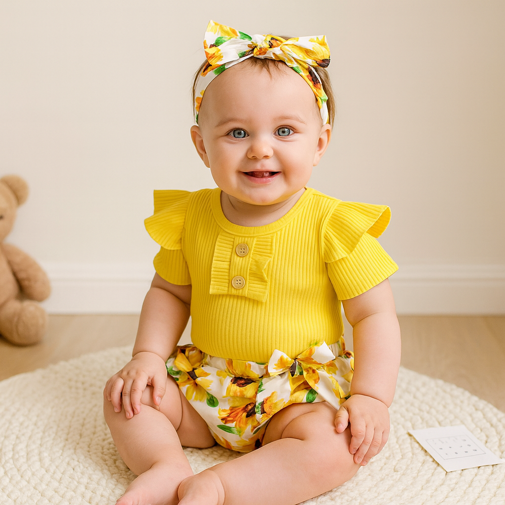 Ensemble 3 pièces pour bébé fille joli imprimé tournesol