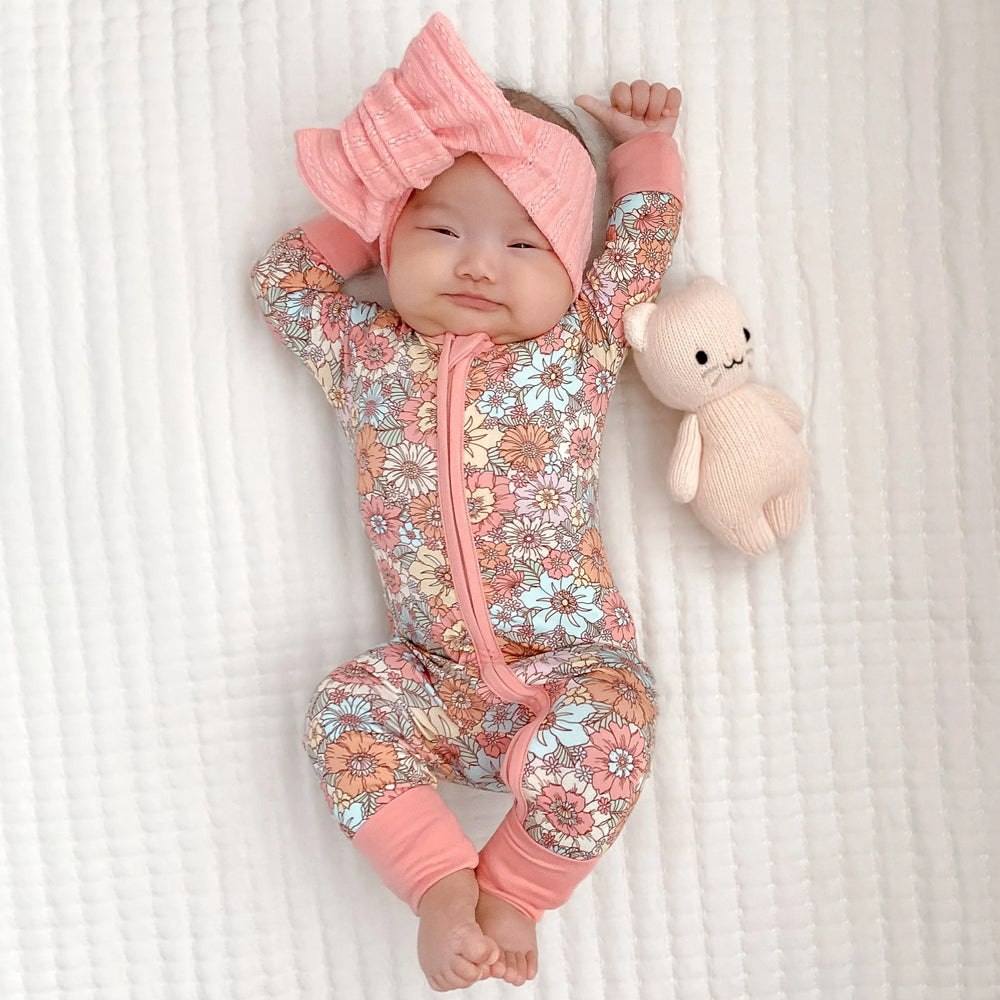 Comfy Allover Floral Print Zipper Baby Jumpsuit