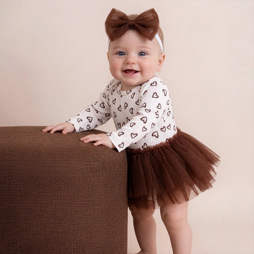 2PCS Dreamy Heart Printed Long Sleeve Mesh Baby Romper