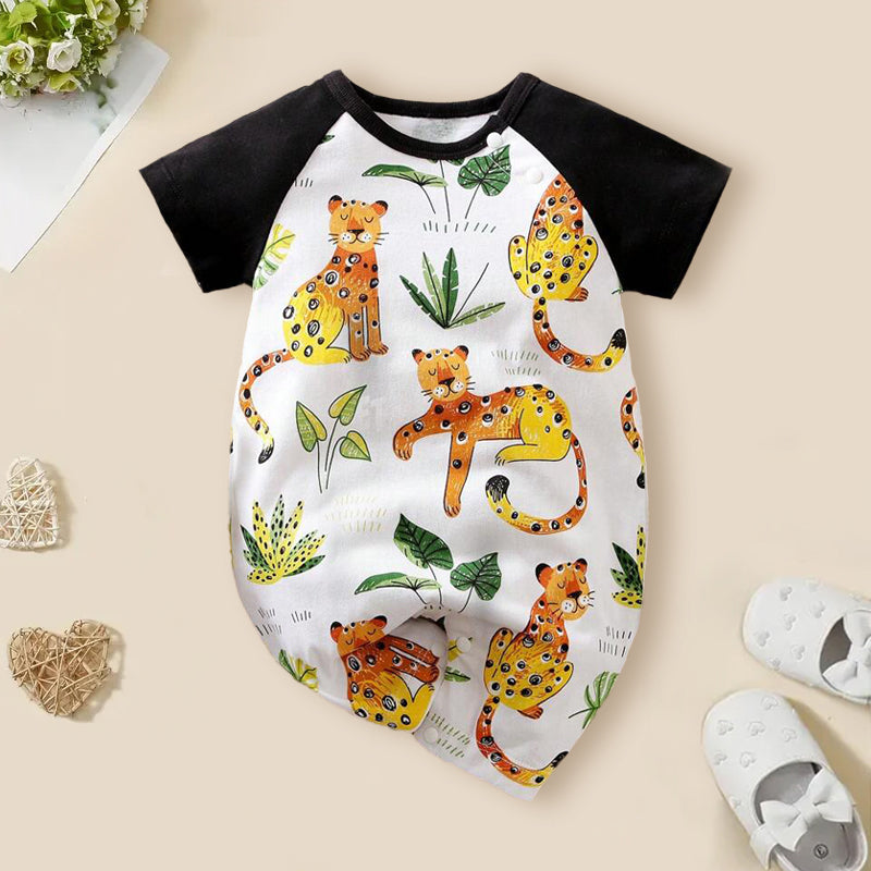 Cute Cartoon Animal Printed Raglan Sleeve Baby Jumpsuit