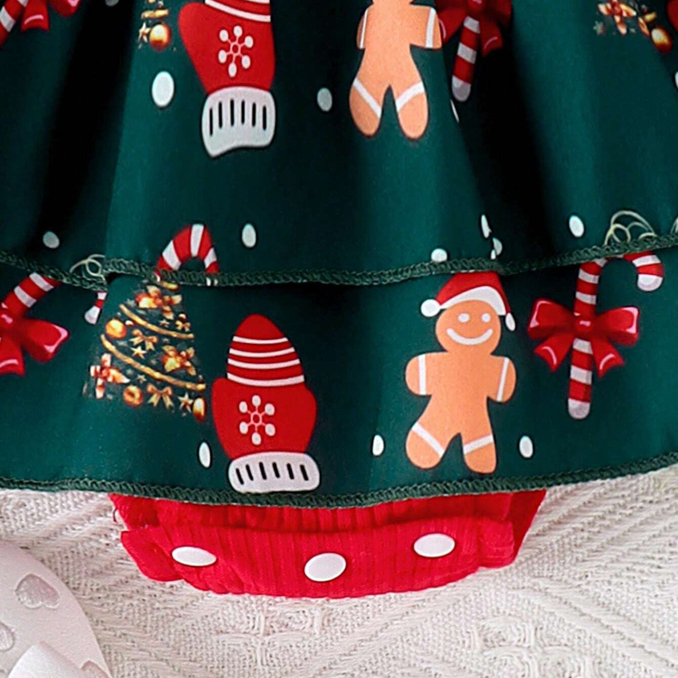 2PCS Christmas Gingerbread Printed Long Sleeve Baby Romper